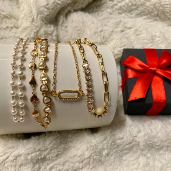 Jewelry - Gold Adjustable Bracelets, Set of 4Pcs, with Gift Box